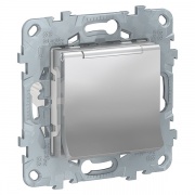 Розетка с заземлением со шторками с крышкой 16А 250В IP40 SE Unica NEW, алюминий