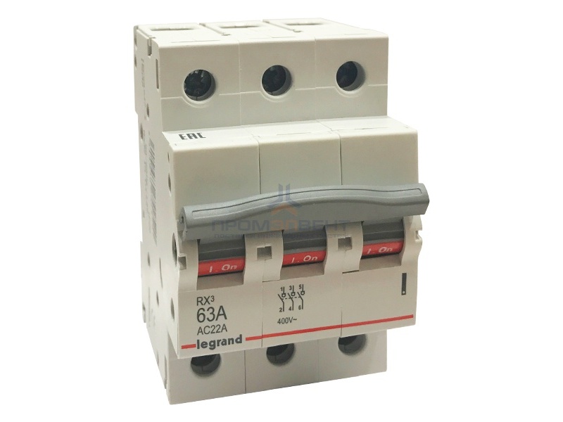 Рубильник модульный Legrand RX3 3П 63А выключатель-разъединитель
